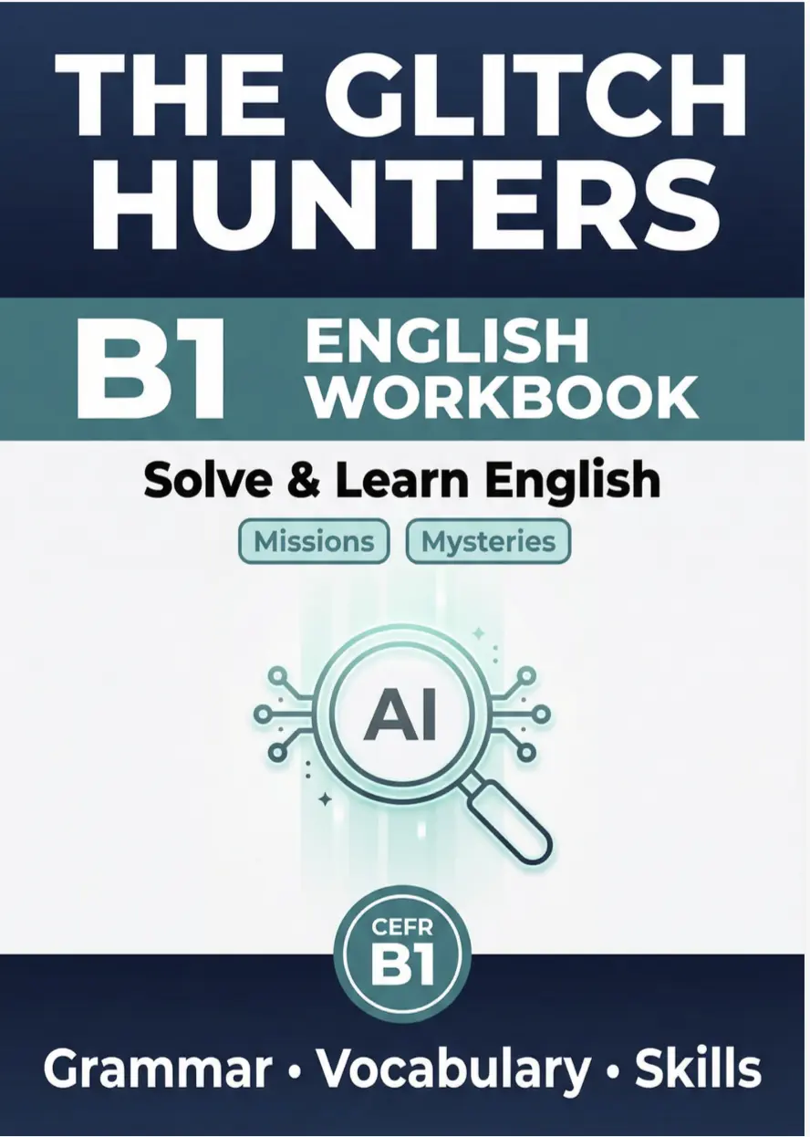 Portada de The Glitch Hunters: B1 English Workbook, cuaderno de ejercicios de inglés B1